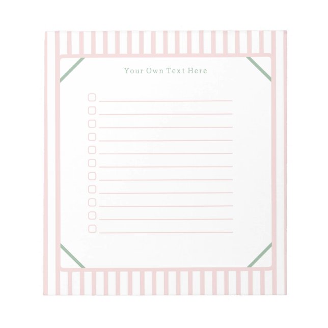 Cute Personalised Pink And Green Stripes Note List (Front)