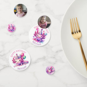 Cute Personalised Pink and Purple Axolotl Birthday Confetti