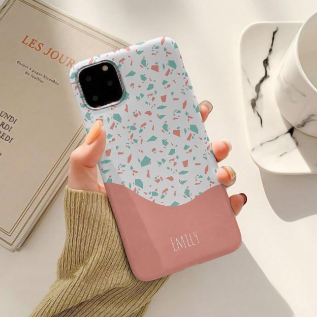Cute Personalised Pink & Blue Terrazzo Pattern Case-Mate iPhone Case (Creator Uploaded)