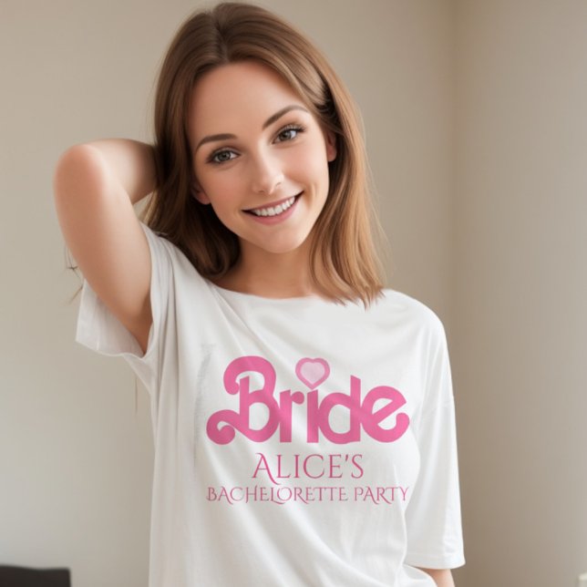 Cute personalised pink bride to be T-Shirt (Trendy pink typography bride to be. Team bride also available for a memorable bachelorette party. )