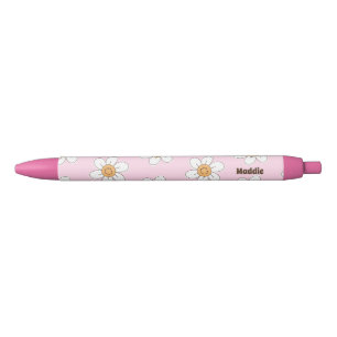 Cute Personalised Pink Flowers Black Ink Pen