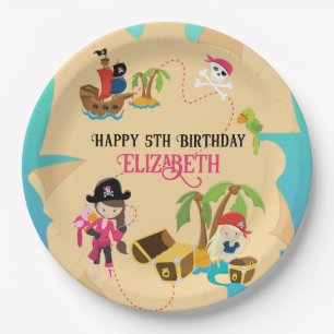 Cute Personalised Pink Girl Pirate Birthday Party Paper Plate