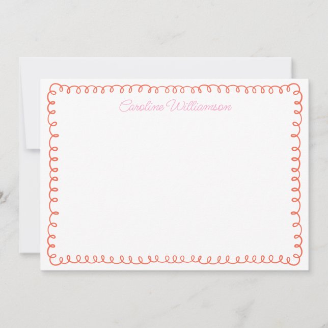 Cute Personalised Pink Orange Squiggle Border Fun Thank You Card (Front)