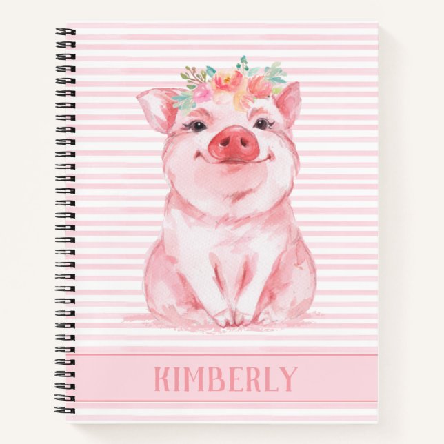 Cute Personalised Pink Pig Notebook (Front)