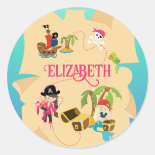 Cute Personalised Pink Pirate Girl Classic Round Sticker