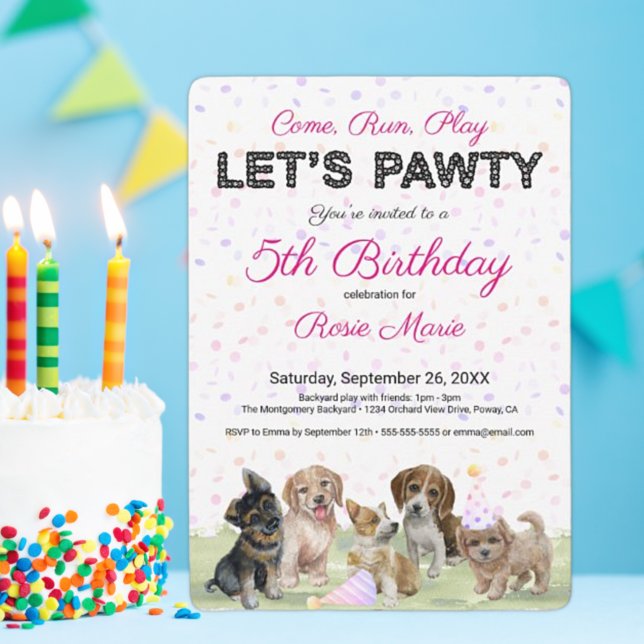 Cute Personalised Pink Puppy Dog Birthday Party Invitation (Creator Uploaded)