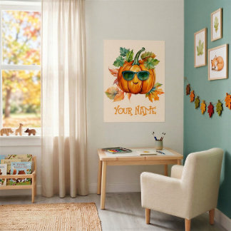 Cute Personalised Pumpkin Autumn Kids Room Poster
