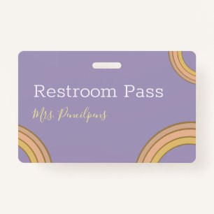 Cute Personalised Purple Boho Rainbow Hall Pass ID Badge