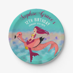 Cute Personalised Purple Mermaid & Pink Mermingo Paper Plate