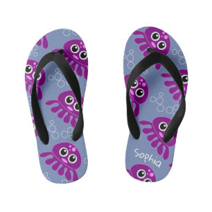 Cute Personalised Purple Octopus Pattern Kid's Thongs