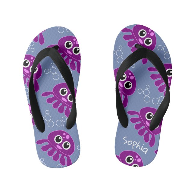 Cute Personalised Purple Octopus Pattern Kid's Thongs (Footbed)