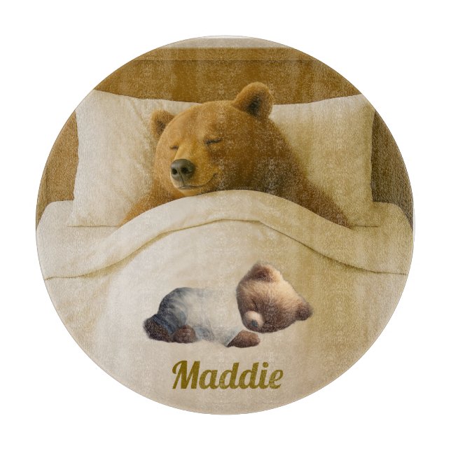Cute Personalised Round Bear Cutting Board (Front)