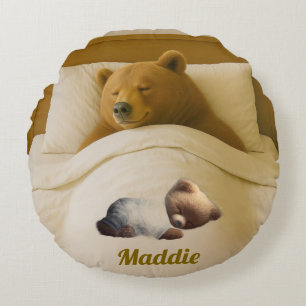 Cute Personalised Round Bear Throw Pillow