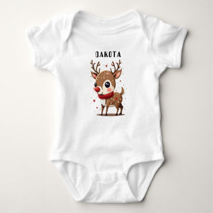 Cute Personalised Rudolph the Red Nose Reindeer Baby Bodysuit