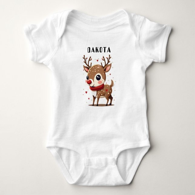 Cute Personalised Rudolph the Red Nose Reindeer Baby Bodysuit (Front)
