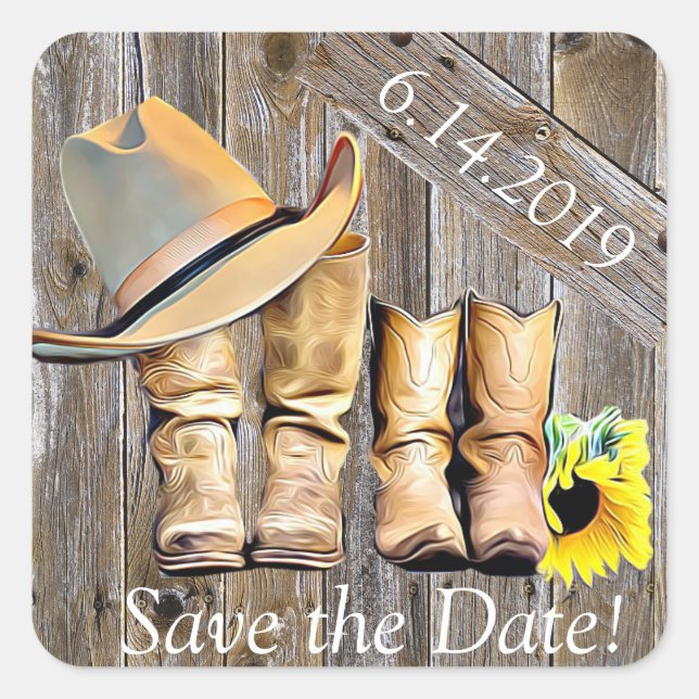 Cute Personalised Rustic Save the Date Square Sticker (Front)