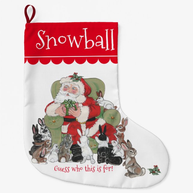 Cute Personalised Santa Pet Bunny Rabbit Christmas Large Christmas Stocking (Front)