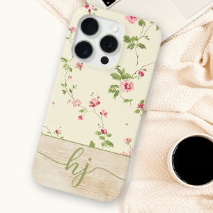 Cute Personalised Shabby Chic Floral Monogram iPhone 15 Pro Case