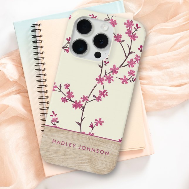 Cute Personalised Shabby Chic Floral Wood Monogram Case-Mate iPhone Case (Creator Uploaded)