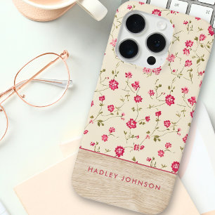 Cute Personalised Shabby Chic Floral Wood Monogram iPhone 15 Pro Case