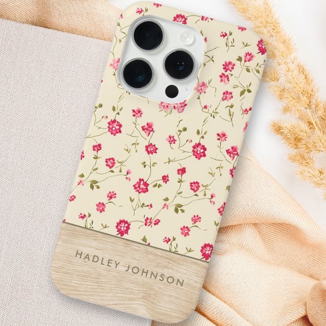 Cute Personalised Shabby Chic Floral Wood Monogram Case-Mate iPhone Case (Creator Uploaded)