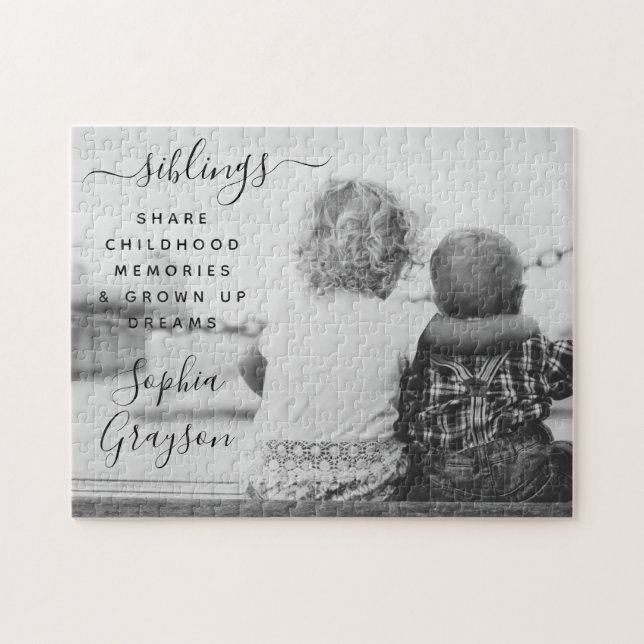 Cute Personalised Sibling Photo Quote Jigsaw Puzzle (Horizontal)