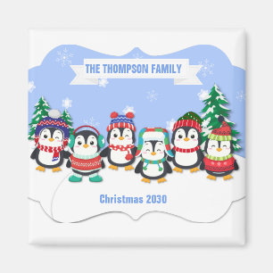 Cute Personalised Six Penguins Christmas Magnet