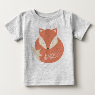 Cute Personalised Sleeping Fox Baby T-Shirt