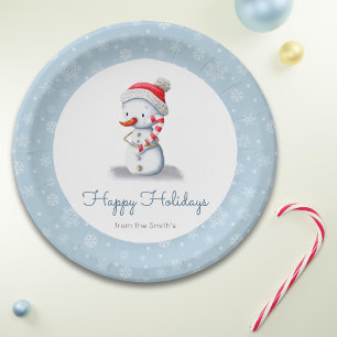 Cute Personalised Snowman Paper Plate