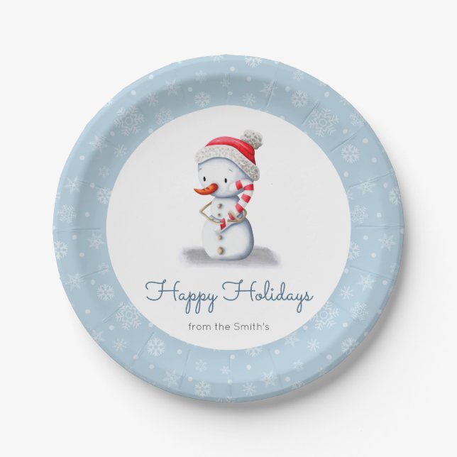 Cute Personalised Snowman Paper Plate (Front)