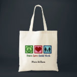 Cute Personalised Social Worker Tote Bag<br><div class="desc">Peace Love Social Work. A cute social worker Christmas gift featuring a family holding hands next to a peace sign and heart. Social services present.</div>
