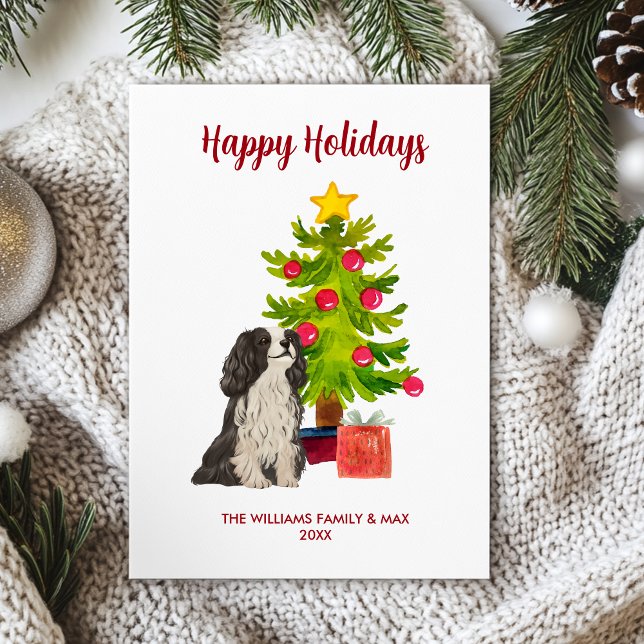 Cute Personalised Spaniel Dog Family Christmas Holiday Card (Creator Uploaded)
