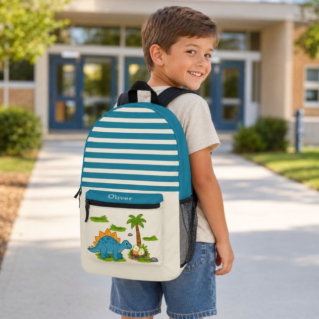 Cute Personalised Stegosaurus Dinosaur School Printed Backpack (Creator Uploaded)