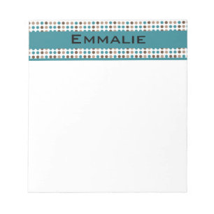 Cute Personalised Teal and Brown Polka Dot Notepad