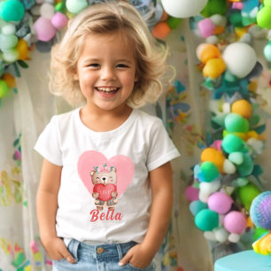Cute Personalised Teddy Hearts Kids Valentines Day Toddler T-Shirt