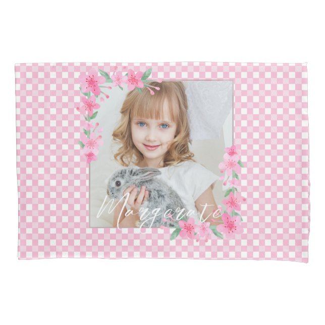 Cute Personalised three Photo Pink  Pillow Case (Front)