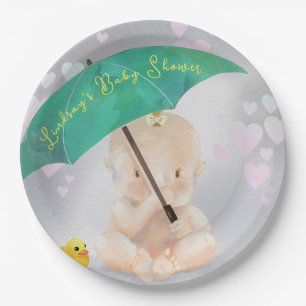 Cute Personalised Tiny Watercolor Baby Shower Paper Plate