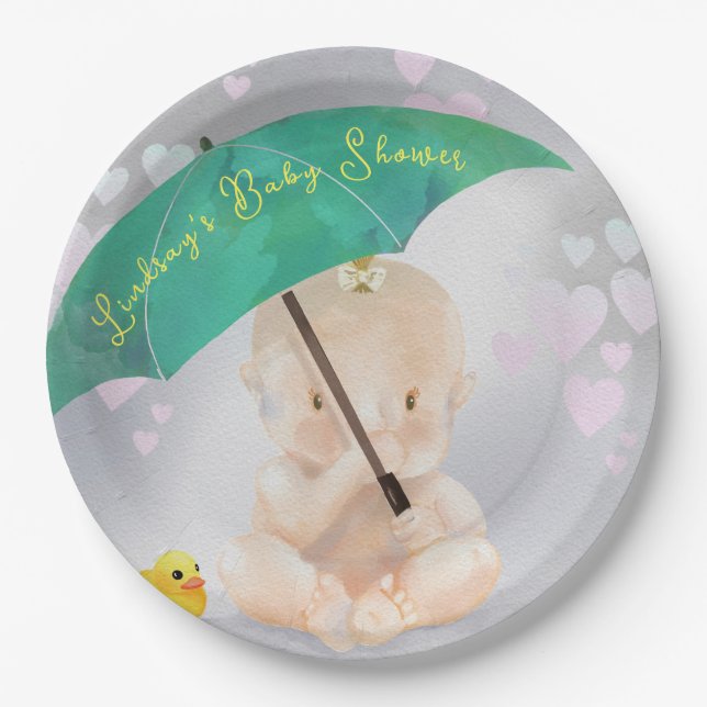 Cute Personalised Tiny Watercolor Baby Shower Paper Plate (Front)