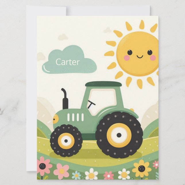 Cute, personalised tractor/farm holiday card (Front)