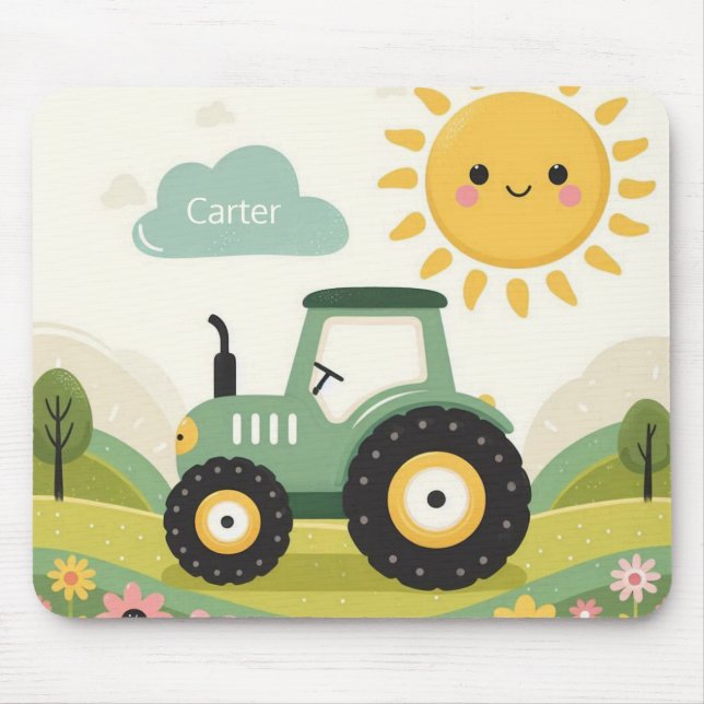 Cute, personalised tractor/farm mouse pad (Front)