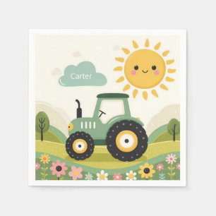 Cute, personalised tractor/farm napkin