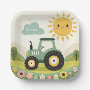 Cute, personalised tractor/farm paper plate