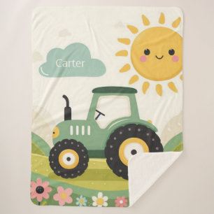 Cute, personalised tractor/farm sherpa blanket