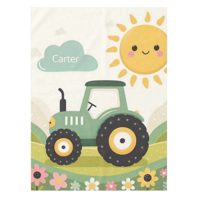 Cute, personalised tractor/farm tablecloth (Front)