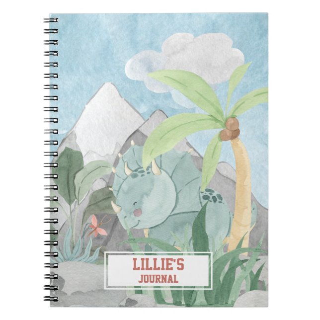 Cute Personalised Triceratops Dinosaur Journal (Front)