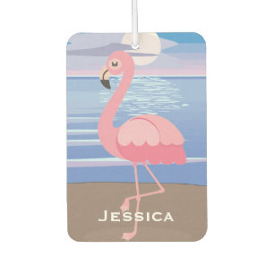 Cute Personalised Tropical Island Flamingo Car Air Freshener