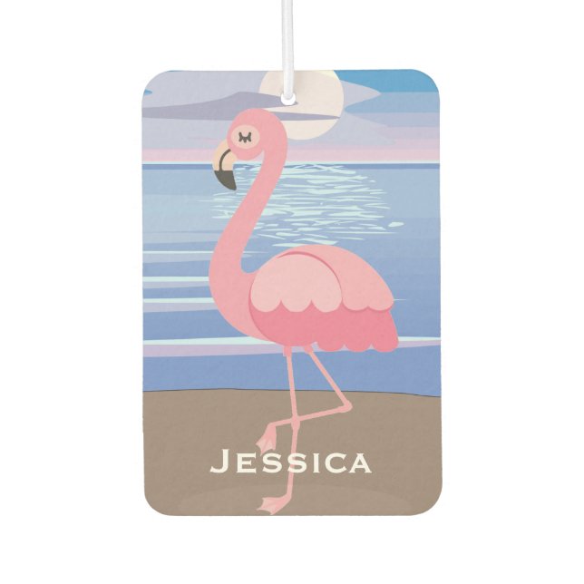 Cute Personalised Tropical Island Flamingo Car Air Freshener (Front)