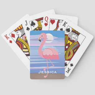 Cute Personalised Tropical Island Flamingo Playing Cards