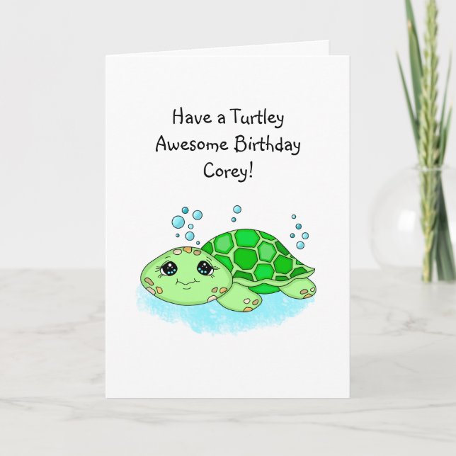 Cute Personalised Turtle Pun Happy Birthday Card (Front)