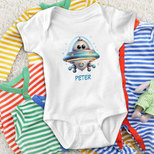 Cute Personalised Ufo Baby Bodysuit
